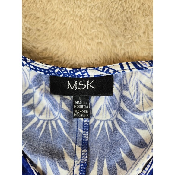 MSK Womens Blue White Geometric Medallion Cold Shoulder Shift Dress Large L - Picture 3 of 11